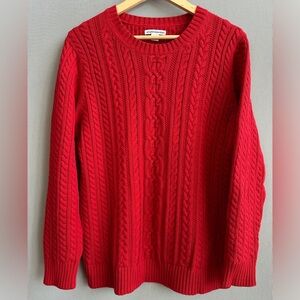 100% Cotton Red Cable Knit Crewneck Sweater